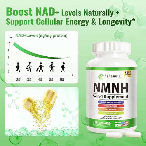 Miniatura 3 de NMNH (mononucleótido de dihidronicotinamida), suplemento alternativo NMN con niacinamida (vitamina B3), quercetina, trans-resveratrol, apoyo NAD +,