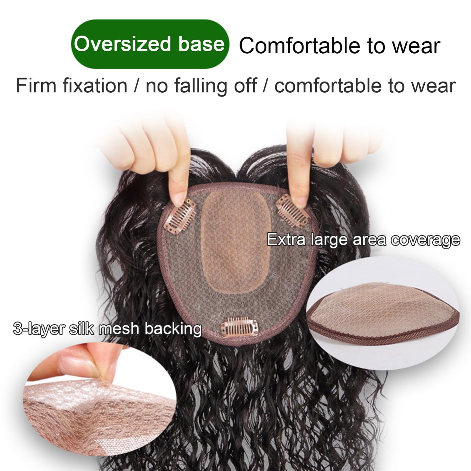 Echthaar-Topper für Frauen, 5,1 x 5,5 Zoll, U-förmige Seidentop-Basis, Clip-in-Top-Haarteile für dünner werdendes Haar(Black,Hair 40cm)