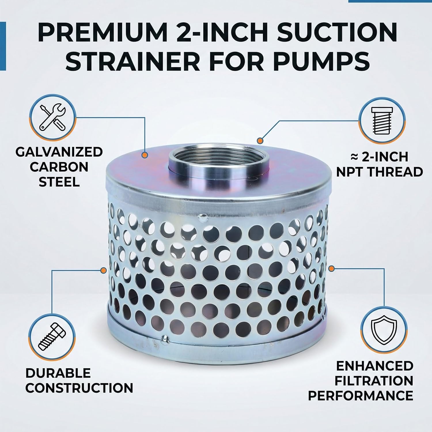 Fafeicy 2 Inch Round Hole Suction Strainer Galvanized Carbon Steel