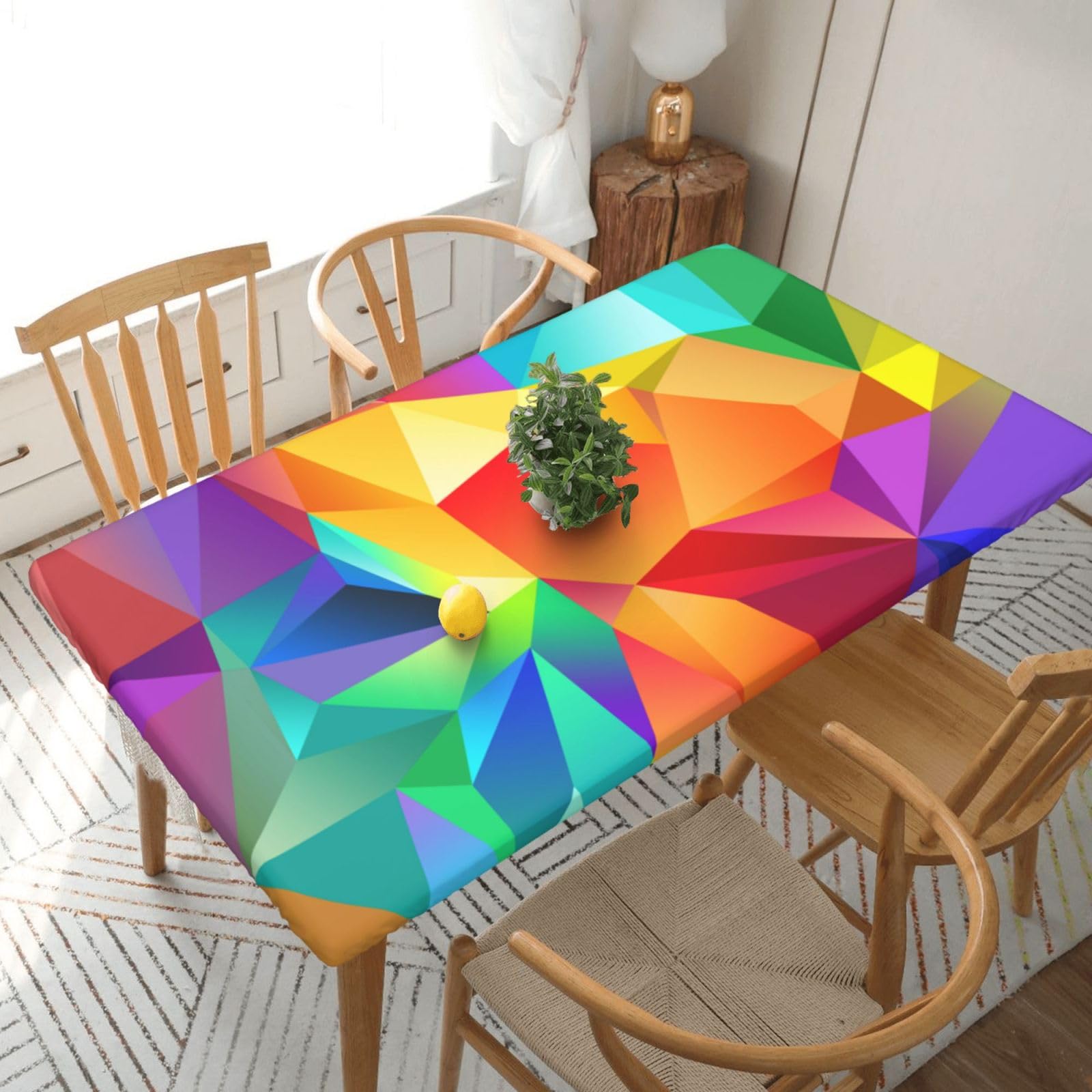 BNVSADC Rainbow Geometric Printed 5FT Tablecloth Polyester Kitchen Water Resistant Table Cloth Dining Table Decoration Table Covers, 152x76 CM
