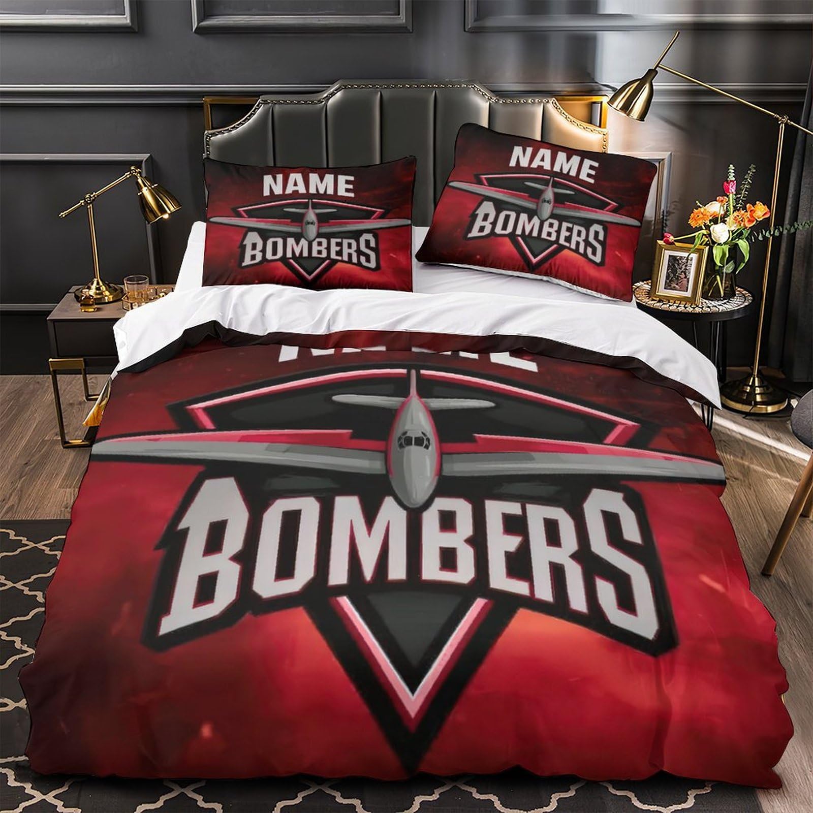 MMDASBVPE BomberLogoDesign Comforter Cover 3D Print Wrinkle-Resistant 3PCs Bed Linen Hidden Zipper Duvet Cover Extra Soft Breathable for Teens Youth Adults Women Kids Boys Single（135x200cm）