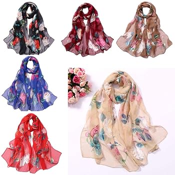 Sciarpa In Seta Chiffon Donna - Foulard Orientale Semi-Trasparente Per Tutte Le Stagioni - Foto 2