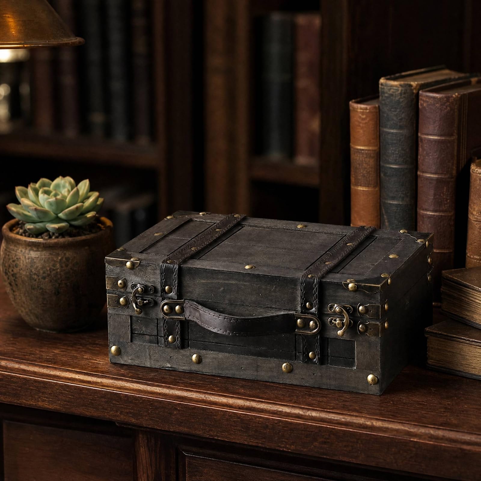Caja con Tapa Abatible Vintage Baúl con Asa Multifuncional Baúl s Envejecida para Estilo Mesa, L