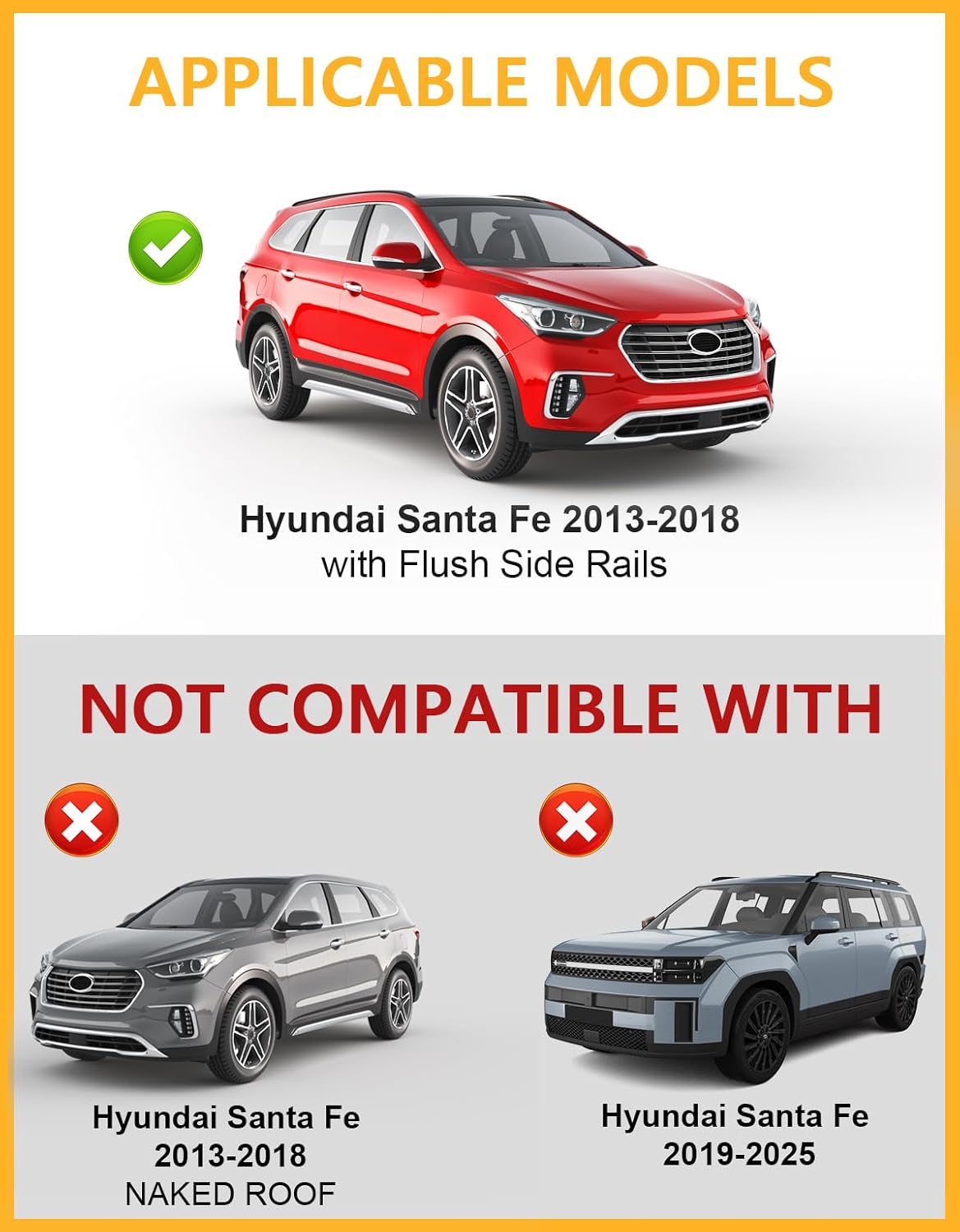 Tuyoung 220lbs Lockable Roof Rack Cross Bars Compatible with Hyundai Santa Fe 2013 2014 2015 2016 2017 2018 (with Flush Side Rails) Aluminum Roof Rails Crossbars Bars Rooftop Cargo Carrier Luggage Compatible with Santa Fe 2013-2018