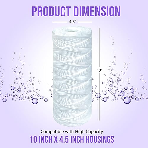 Miniatura 6 de Cartucho de filtro de agua de sedimentos de 5 micras de alta capacidad, 10 x 4.5 pulgadas, elimina arena, suciedad, limo, óxido, vida útil extendida