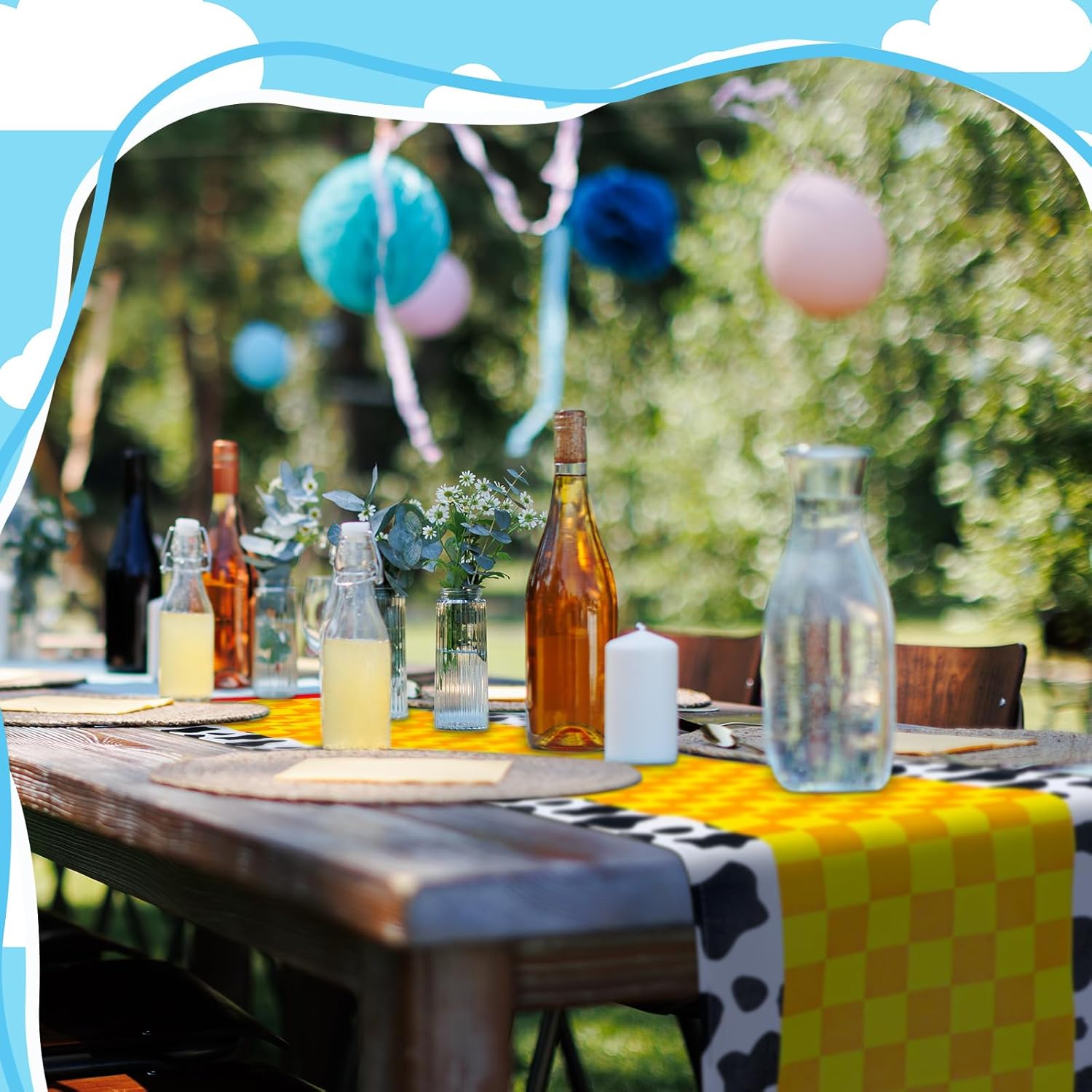 4 Pcs Cartoon Table Runner Cartoon Birthday Party Supplies 1.08 x 6 ft Linen Table Cover Supplies for Birthday Party Decorations (Classic)