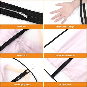 6 Pack Garment Bags, 40in PEVA Suit Bags Clothes Covers, Black Edge | Waterproof Dustproof Protection, Full Zip, Reusable, Translucent Design, For Dresses, Coats, Suits, Home or Travel