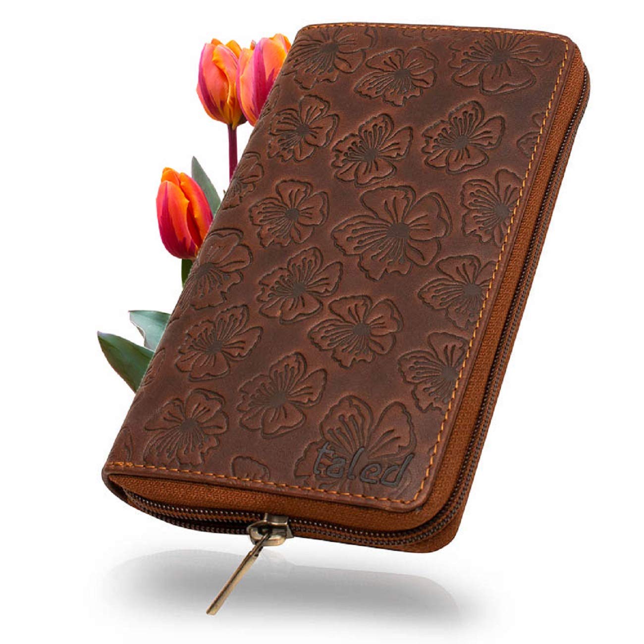 Billetera para Mujer | Grande XXL | Protección RFID | Monedero con Compartimento para Monedas | 12 Compartimentos para Tarjetas | Cartera de Mujer | Caja de Regalo | Marrón Oscuro Natural