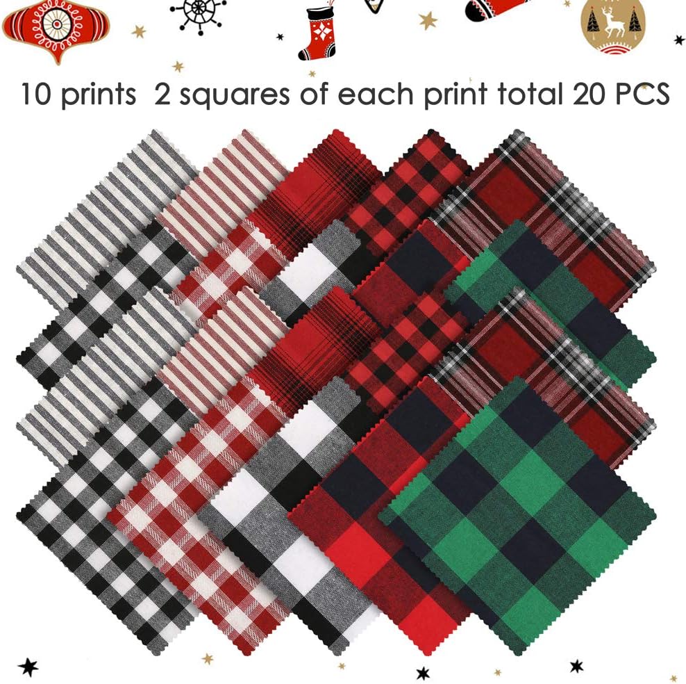 Caydo 20 Pieces Christmas Fabric Squares, 5.9 Inch