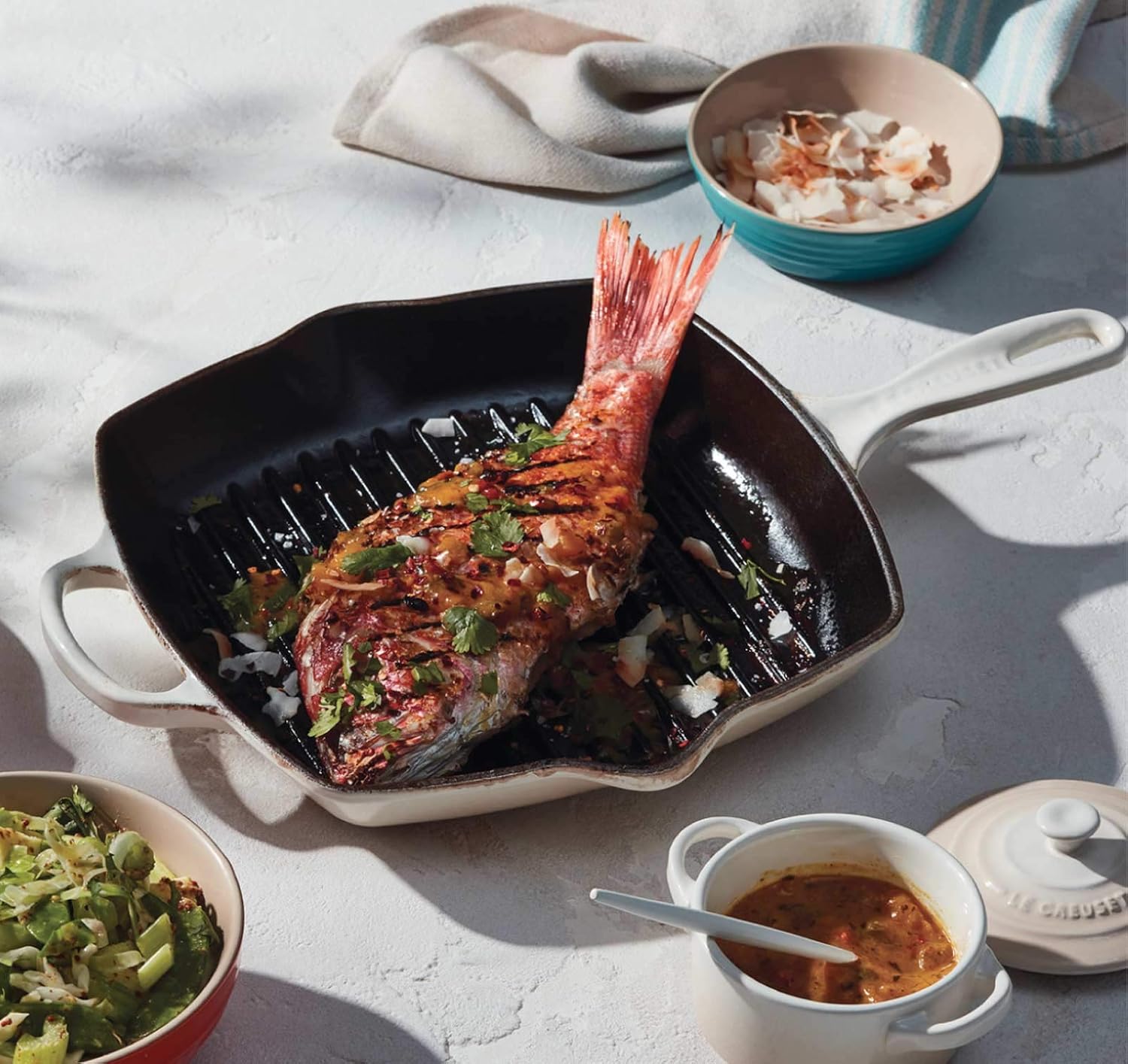 Le Creuset Enameled Cast Iron Square Skillet Grill, 10.25, Meringue