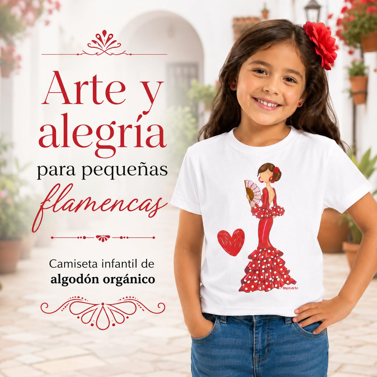 Camiseta Flamenca 100% algodón orgánico de Manga Corta para niña