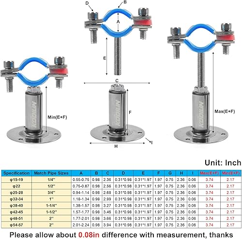 Miniatura 3 de Kodilin 4 soportes de tubo de montaje en pared mejorados, abrazadera de tubo de montaje en pared de acero inoxidable 304 adecuada para tubería OD de