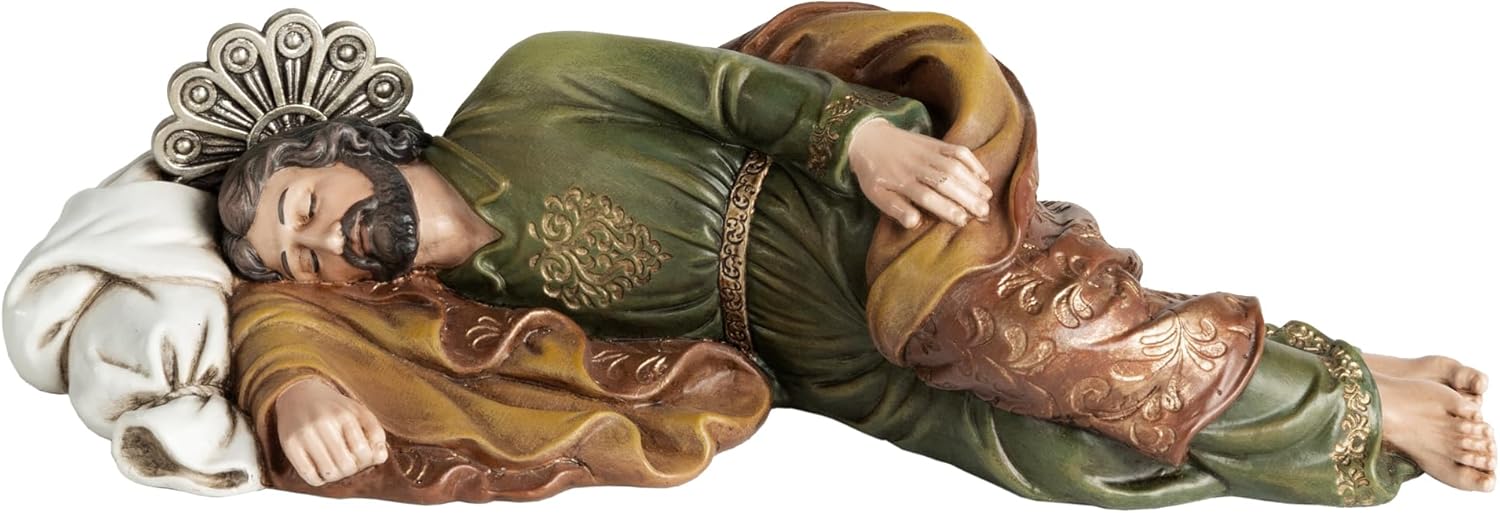 Sleeping Saint Joseph Statue, 10 Inches Length San Jose Dormido Estatuas Catholic Home Decor, Hand Painted Sleeping Joseph Statue Renaissance Collection