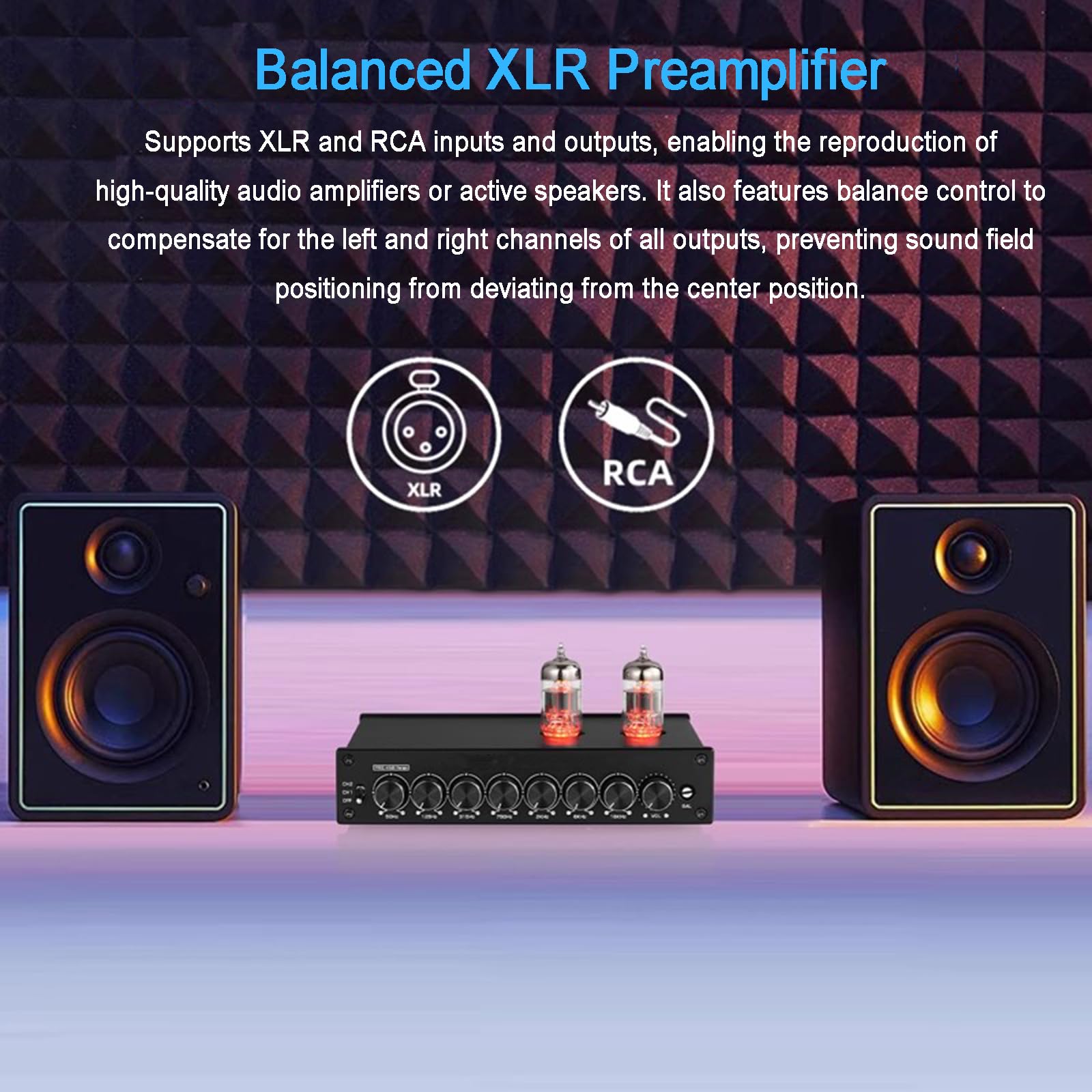 EQ a 7 bande equalizzatore preamplificatore HiFi a tubo a vuoto amplificatore per auto e altoparlanti domestici, ingressi e uscite RCA/XLR bilanciati per una migliore qualità audio