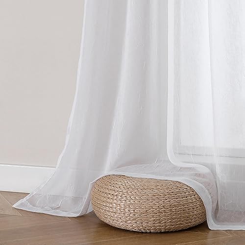 Miniatura 7 de OWENIE 2 paneles de cortinas traslúcidas blancas trituradas de 54 pulgadas de largo, cortinas de gasa con textura arrugada, filtrantes de luz,