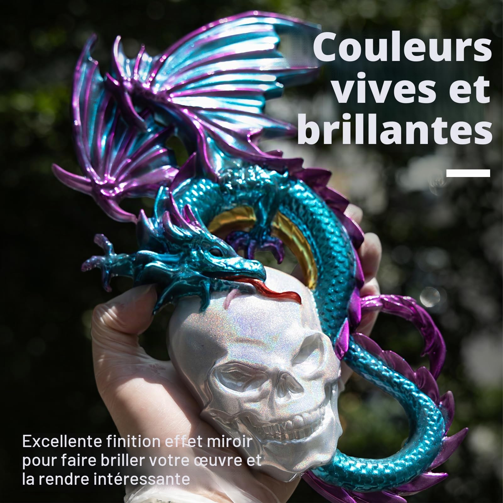 LET'S RESIN Poudre chromée, 10 couleurs métallisées effet miroir, poudre chromée pour ongles, pigment holographique pour résine époxy, slime, artisanat, peinture à l'huile