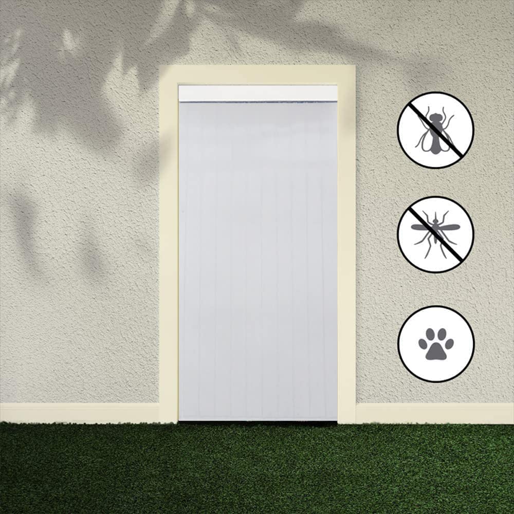 Cortinas Exterior Puerta de Tiras | Material Plástico PVC y Barra Aluminio | Ideal para Terraza y Porche | Anti moscas (ANCHO 90cm X 230cm ALTO, TRANSPARENTE)