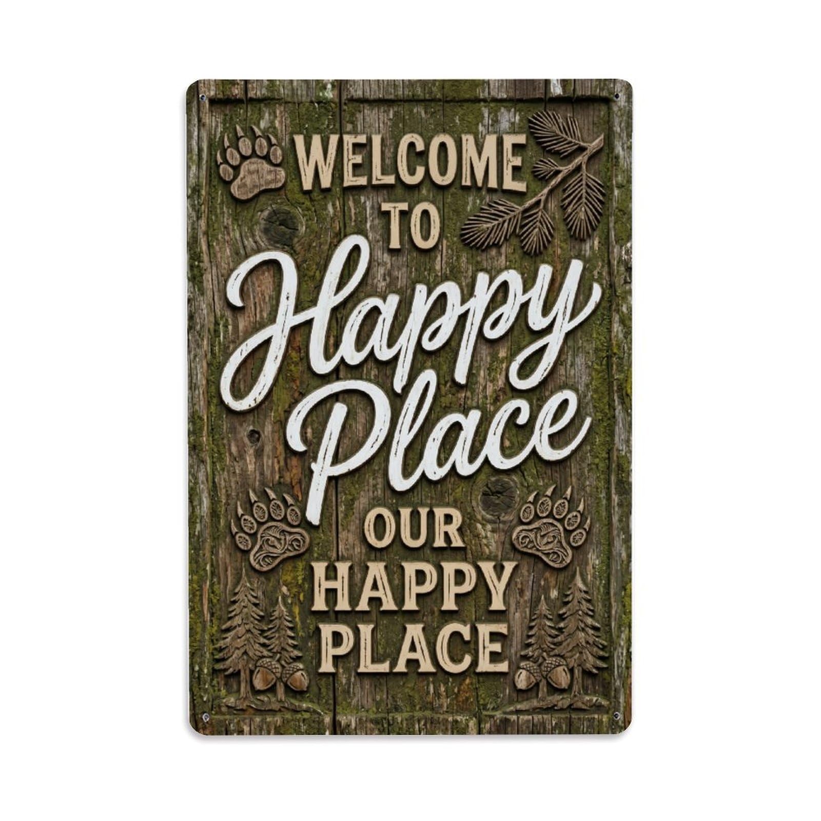 Welcome To Our Happy Place Cabin Retreat 1 Metal Tin Sign Plaque Wall Decor for Cafe, Club Bar, Office, Home Garden Metal Poster 8x12Inch