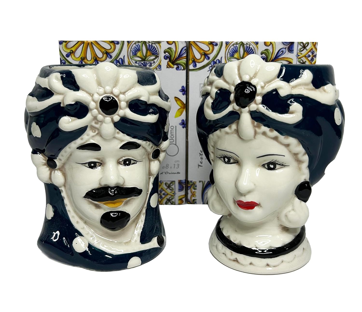 Vases têtes de mûre reine et roi en céramique de prestige bleu gic 13cm