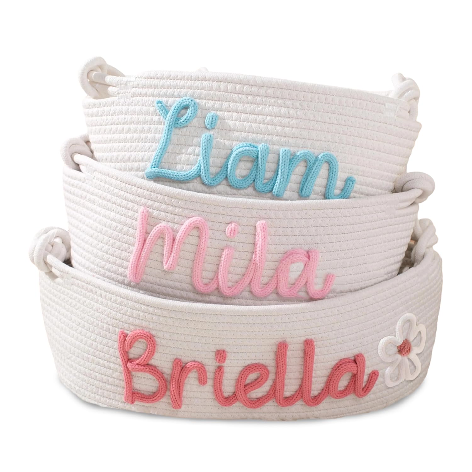 Wxexopowk Personalized Baby Name Basket - Personalized Baby Gift Basket, Custom Woven Basket with Cotton, Storage Basket Bin for Kids' Bedroom,