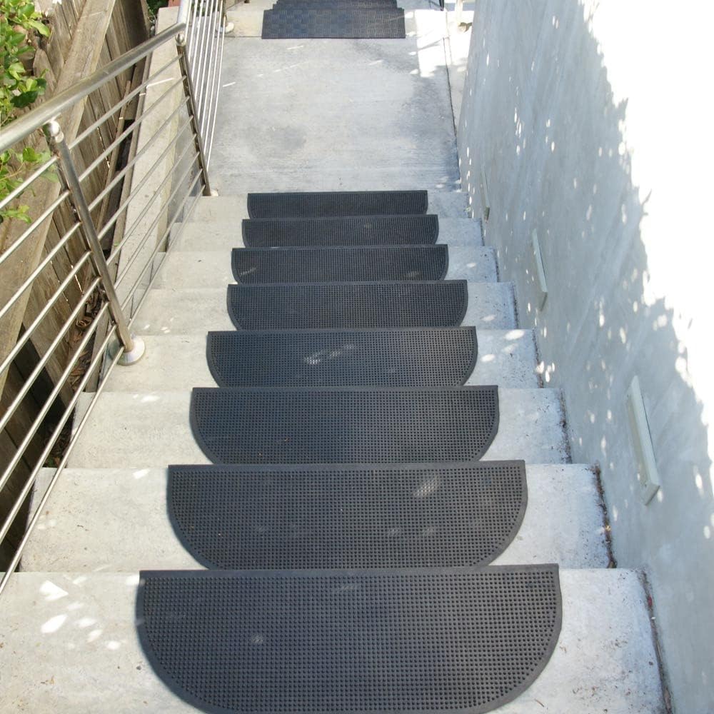 Rubber-Cal "Grip Tight Rubber Step Mat - 10.25" x 29.875" inches - Black Stair Tread Runners - 6pk