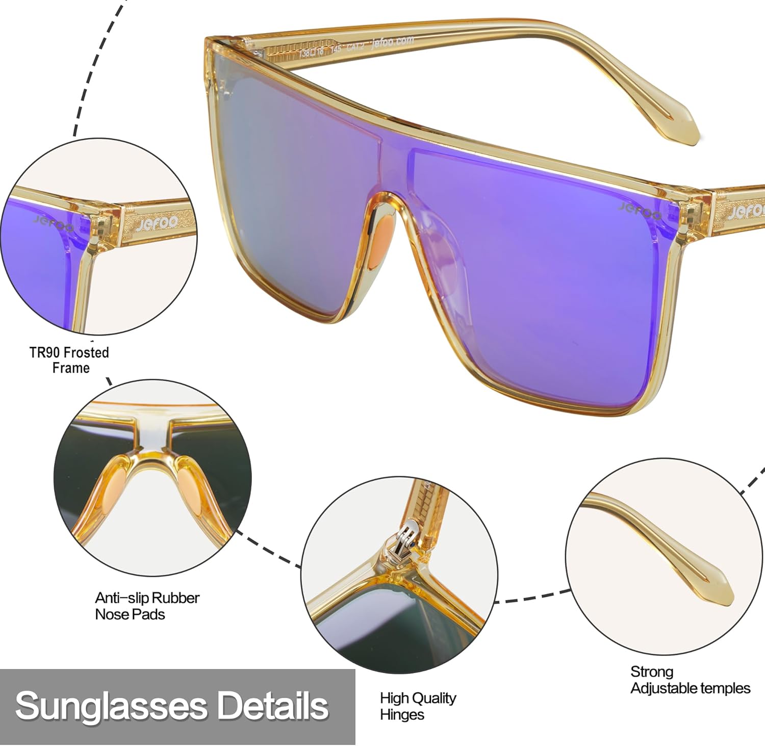 Jefoo Polarized Square Sunglasses for Women Men Oversized Fashion Siamese Lens Style Flat Top Shield Shades UV Protection - Image 5