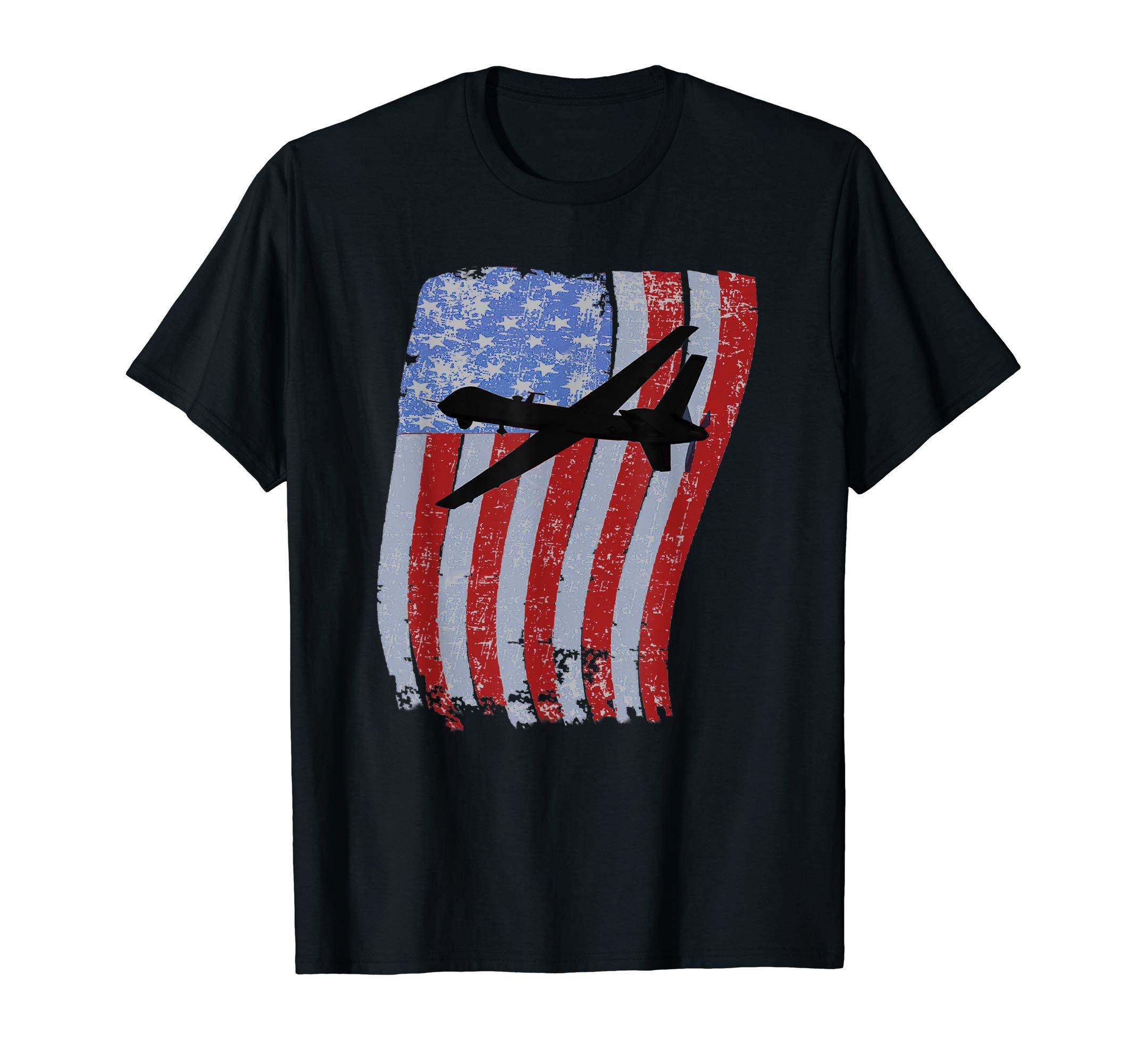 MQ-9 Reaper Drone Plane Distressed T-shirt US Flag