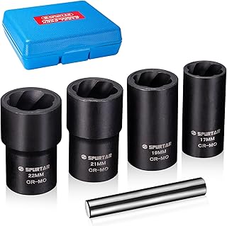 Spurtar 5 Pcs Twist Socket Set, Stripped Lug Nut Remover Wheel Lock Removal Kit Extractor Set for Removing Damaged, Dead, Rusted, Rounded-Off Bolts, Nuts & Screws-17MM,19MM, 21MM, 22MM
