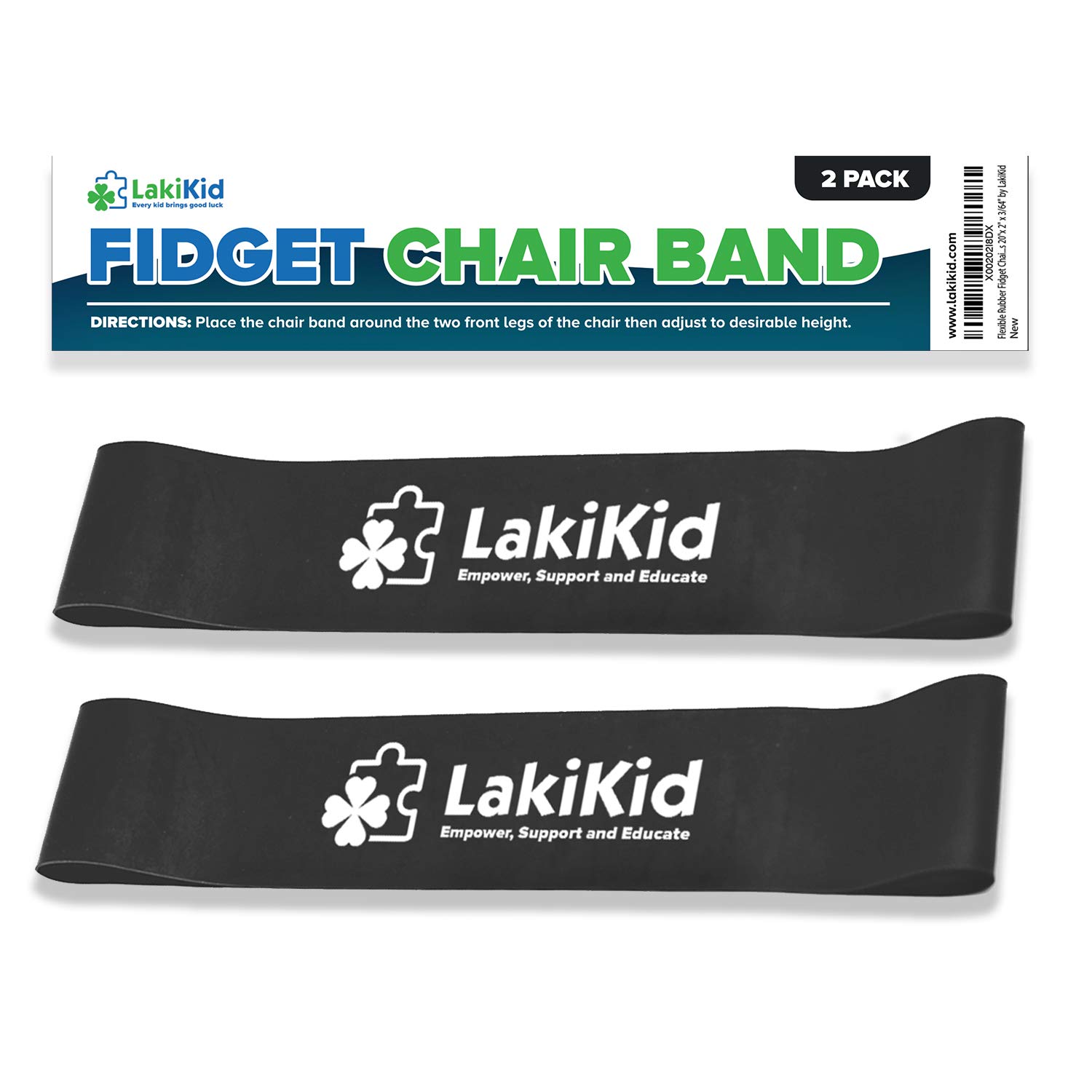 Flexible Rubber Fidget Chair Bands for Classroom Chairs - Perfect for Kids with fidgety feet, Wiggles and Sensory Needs - 2-Pack Active Seating Bouncy Black Bands 20"x 2" x 3/64" by LakiKid