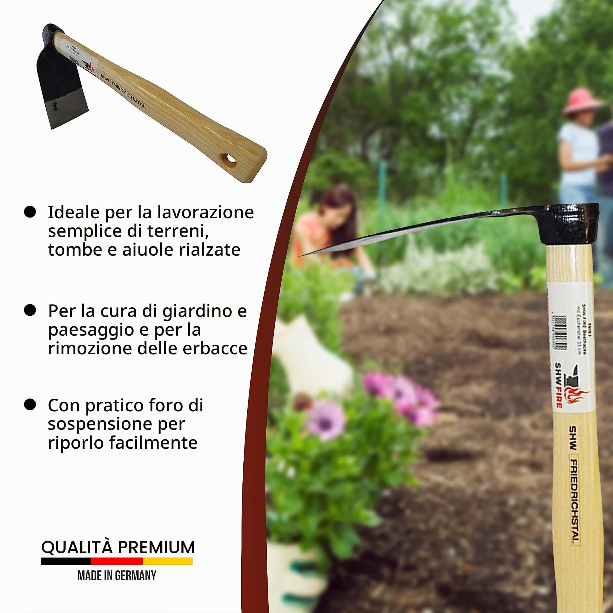 SHW-FIRE Potente zappa – lama larga 33 cm e manico in legno di frassino per lavori di giardinaggio