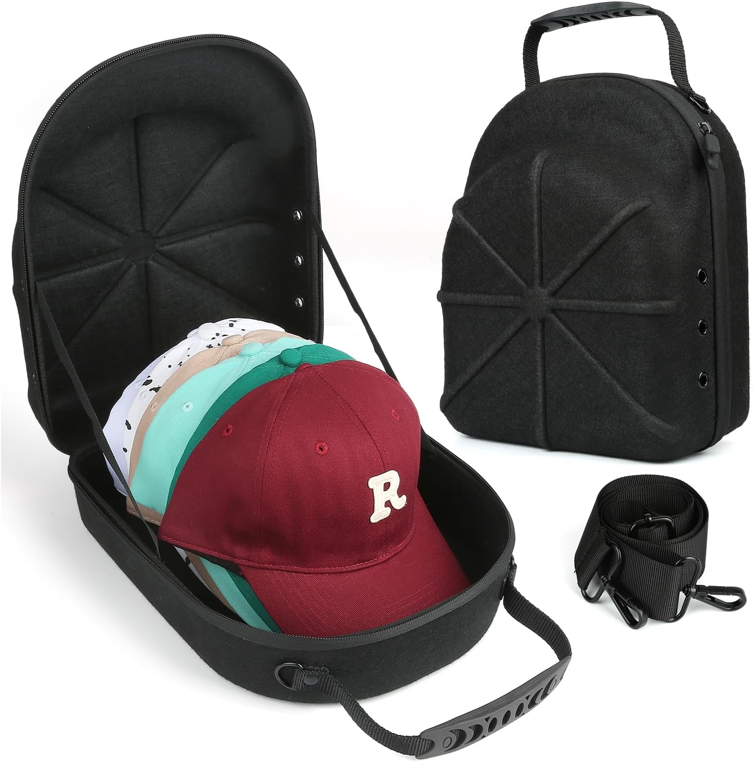 GERMUN Hard baseball hat case, Hat Carrier Travel Case with Adjustable Shoulder Strap, Hat cap case for 6 Baseball Caps - Perfect for Traveling (Black)
