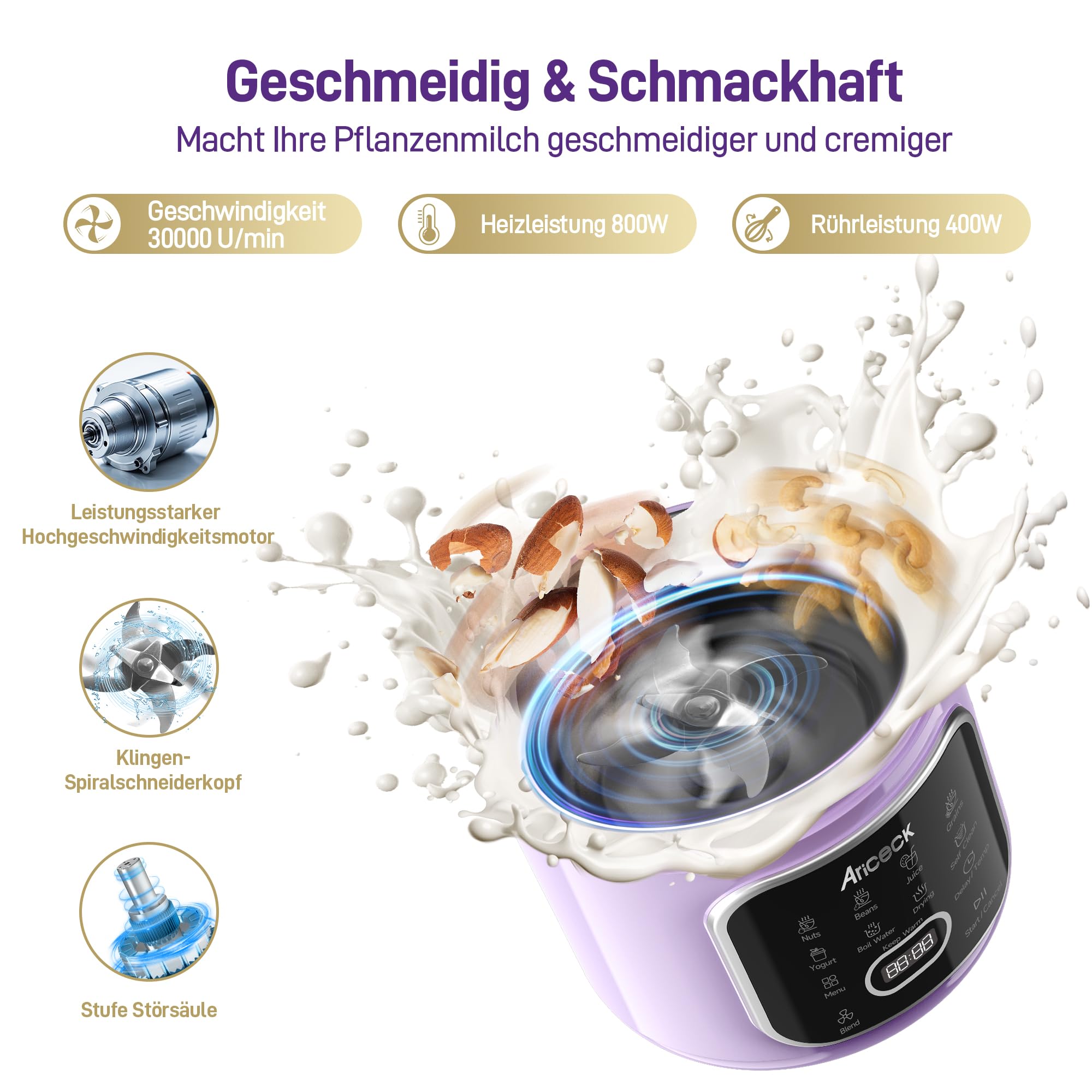 N4 Macchina per Latte di Soia, con Funzione Autopulente – Ideale per latte di mandorla, latte di soia e frullati – 1500ML – Motore ad alta potenza da 800 W – Ricettario incluso – Senza BPA