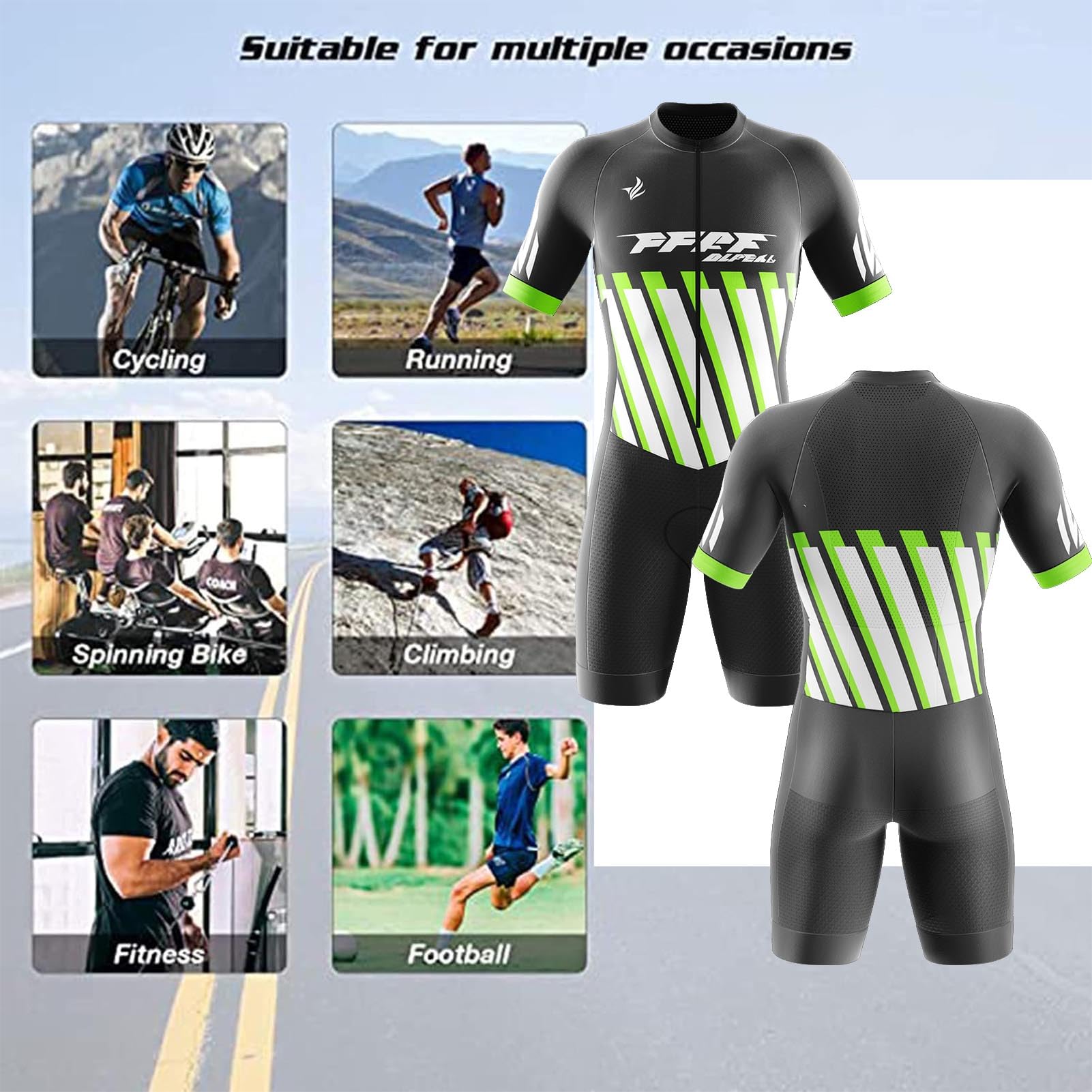 2025 Herren Fahrrad-Skinsuit Triathlon Anzug Herren Herren Radsportanzug gepolstert einteilig Trisuit Bike Top Short Trisuit Einteiler (Q3,L)