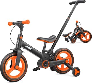 JMMD 6-in-1 Toddler Bike: 12" Foldable Balance Bike with Push Handle, Training Wheels, Brakes for 18-60 Months Kids