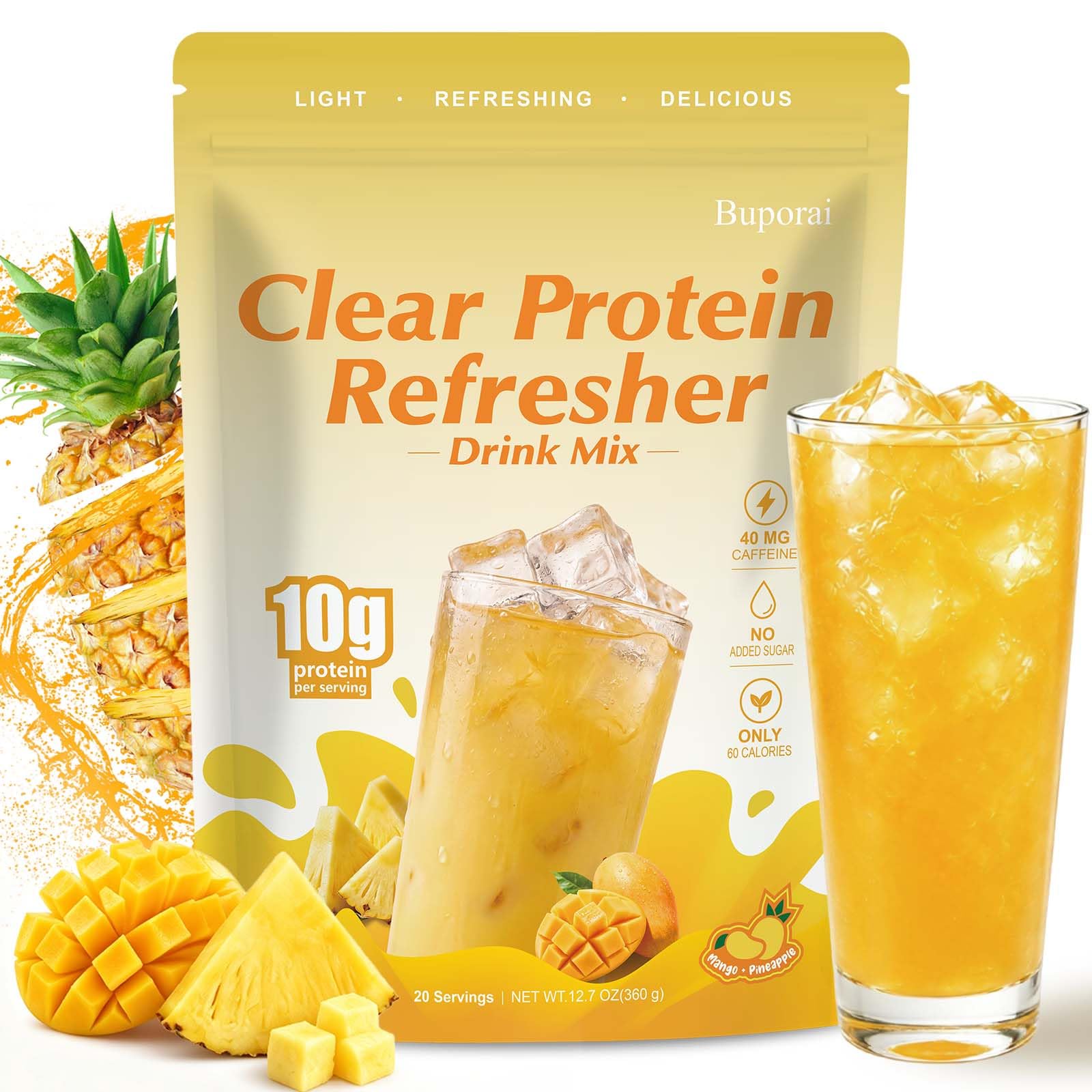 Clear Protein Refreshers Drink with Electrolytes Powder, 10 g Whey Protein Pineapple Mango