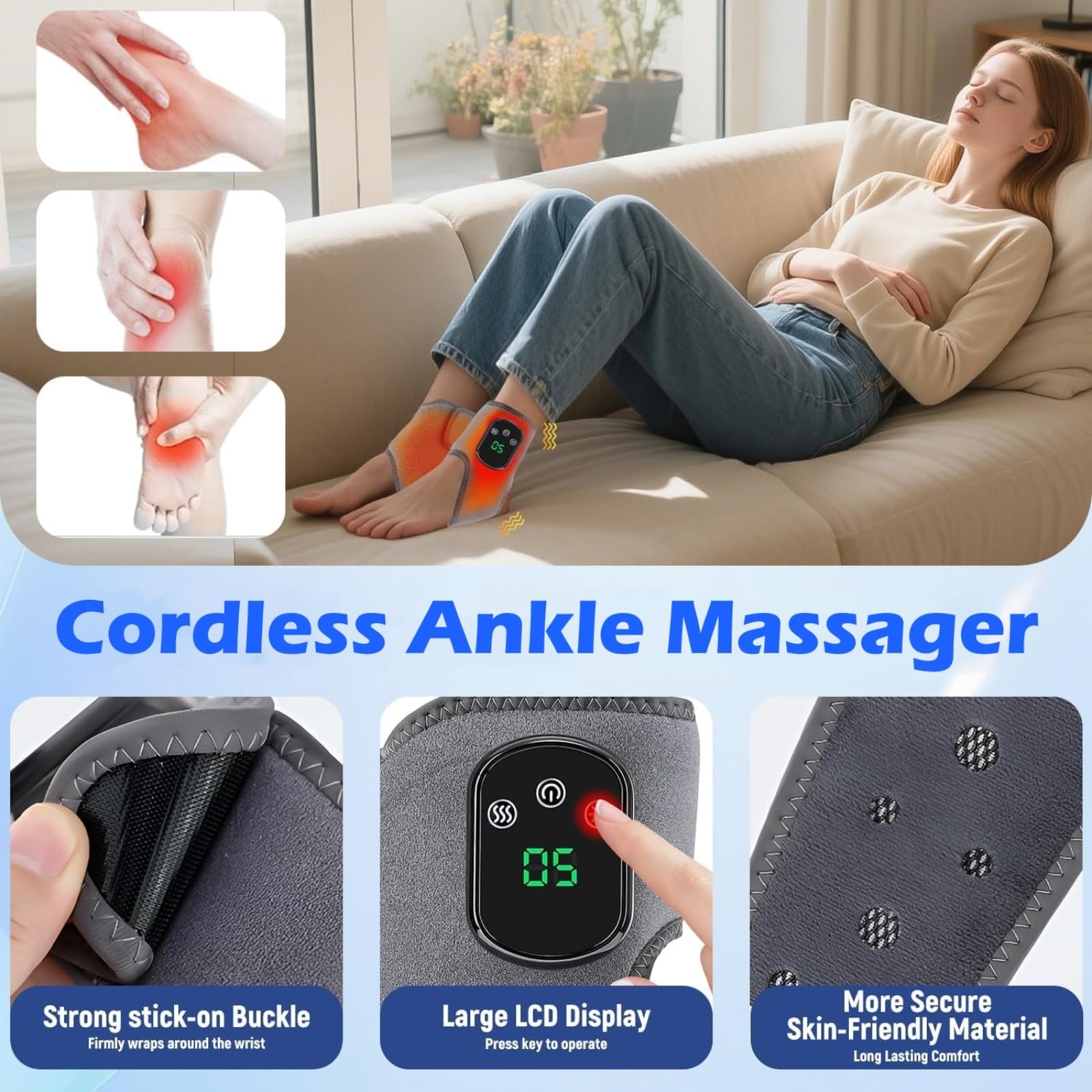 Massaggiatori Benessere Elettrici Piedi, 3 In 1 Massaggiatore Caviglie e Piedi Per Alleviare il Dolore, Professionale Ricaricabili Foot Massagers Con 5 Calore E 3 Modalità di Vibrazione