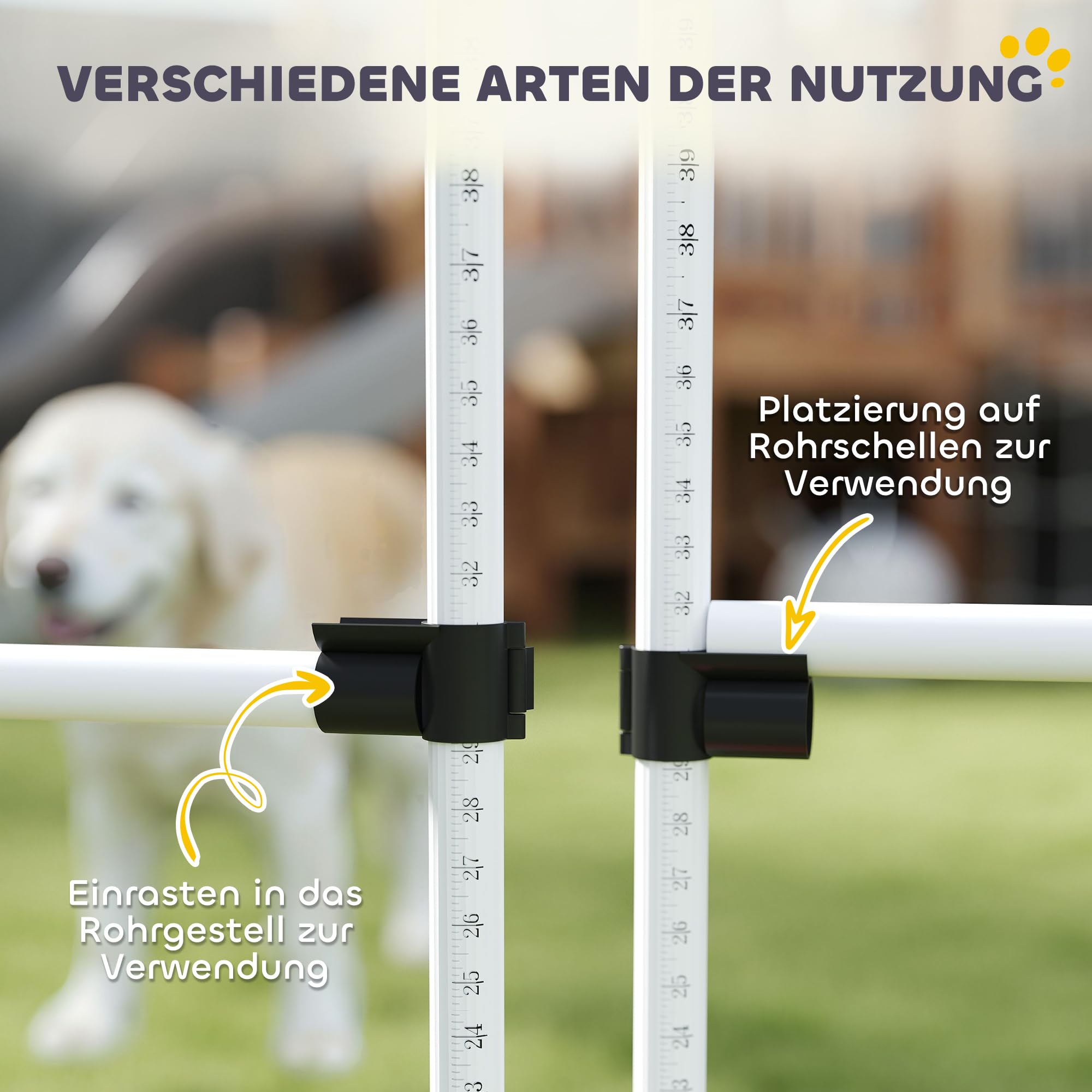 PawHut Agility Hürdenset Slalom Stangen Hunde Training Set 4 x Hürden, Kunststoff, Weiß, 95x65x95cm
