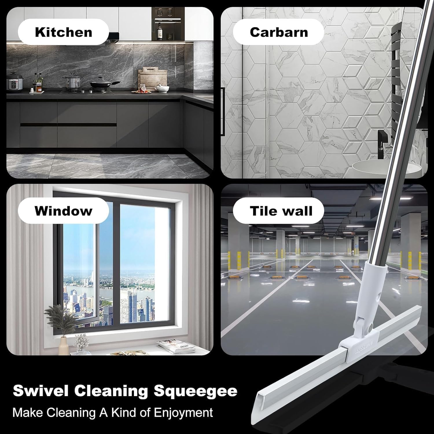 Heavy Duty Magic Broom Silicone Floor Wiper with 180° Rotating Head, Stainless Steel Extendable Handle Multipurpose Bathroom & Kitchen Floor Squeegee for Wet & Dry Cleaning (Regular) 1