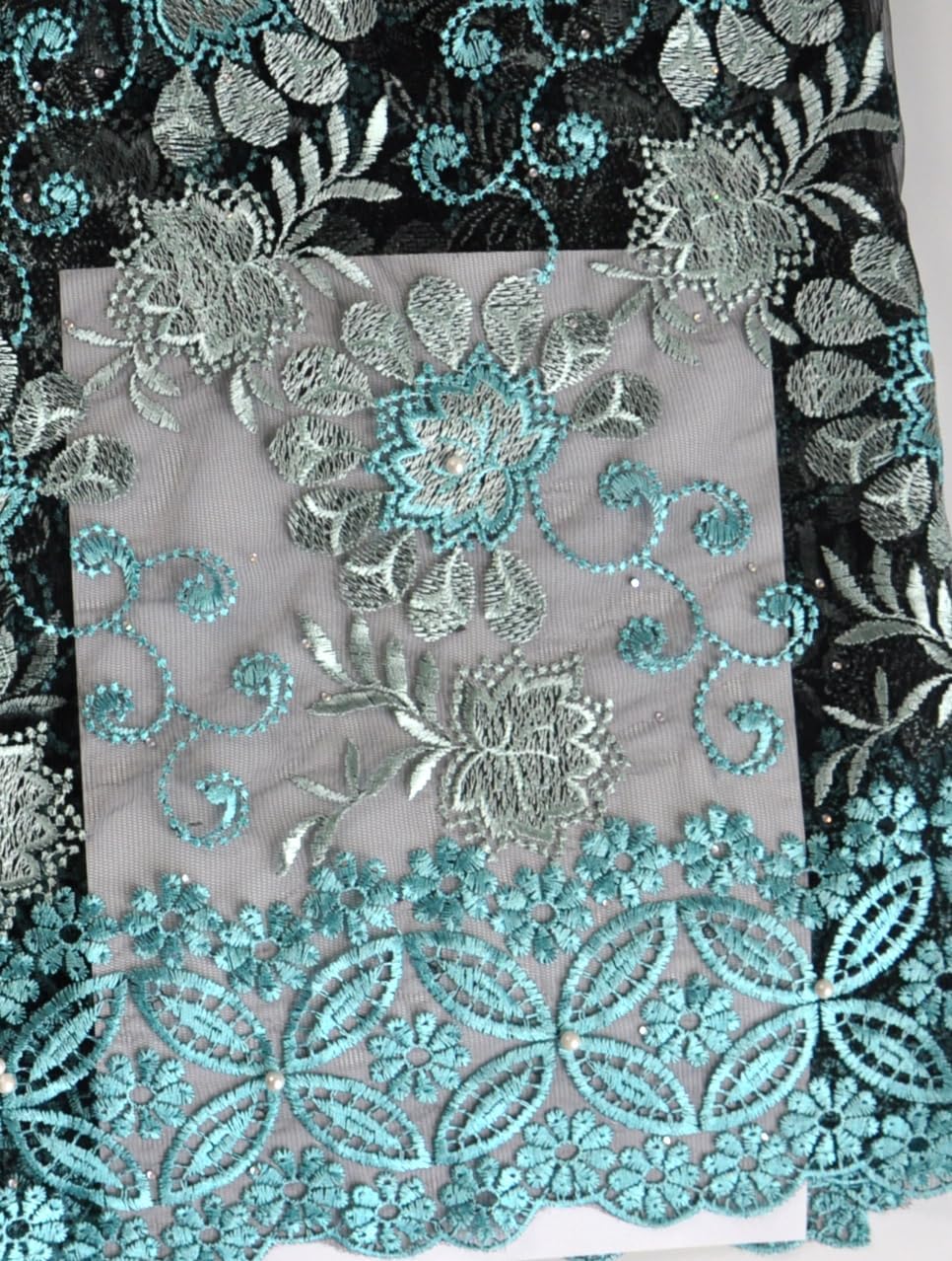 SanVera17 African Lace Net Fabrics Nigerian French Fabric and Manual Beading Guipure Cord Lace for Party Wedding 5 Yards (Peacock Green)