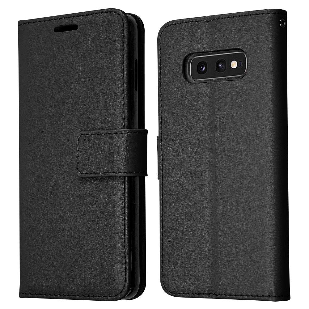 TECHGEAR Galaxy S10e Leather Wallet Case, Flip Protective Case Cover with Card Slots, Kickstand and Wrist Strap - Black PU Leather Designed For Samsung Galaxy S10e