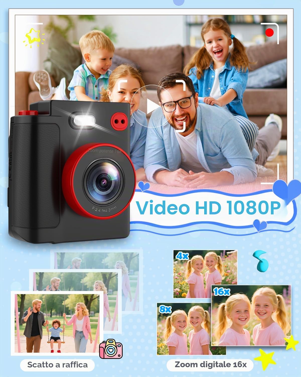 Macchina Fotografica Bambini Istantanea, 1080P HD Fotocamera Istantanea per Bambini con 32GB Scheda & Carta Fotografica, Giocattolo Regalo di Natale Compleanno Bambino e Bambina 3-12 Anni