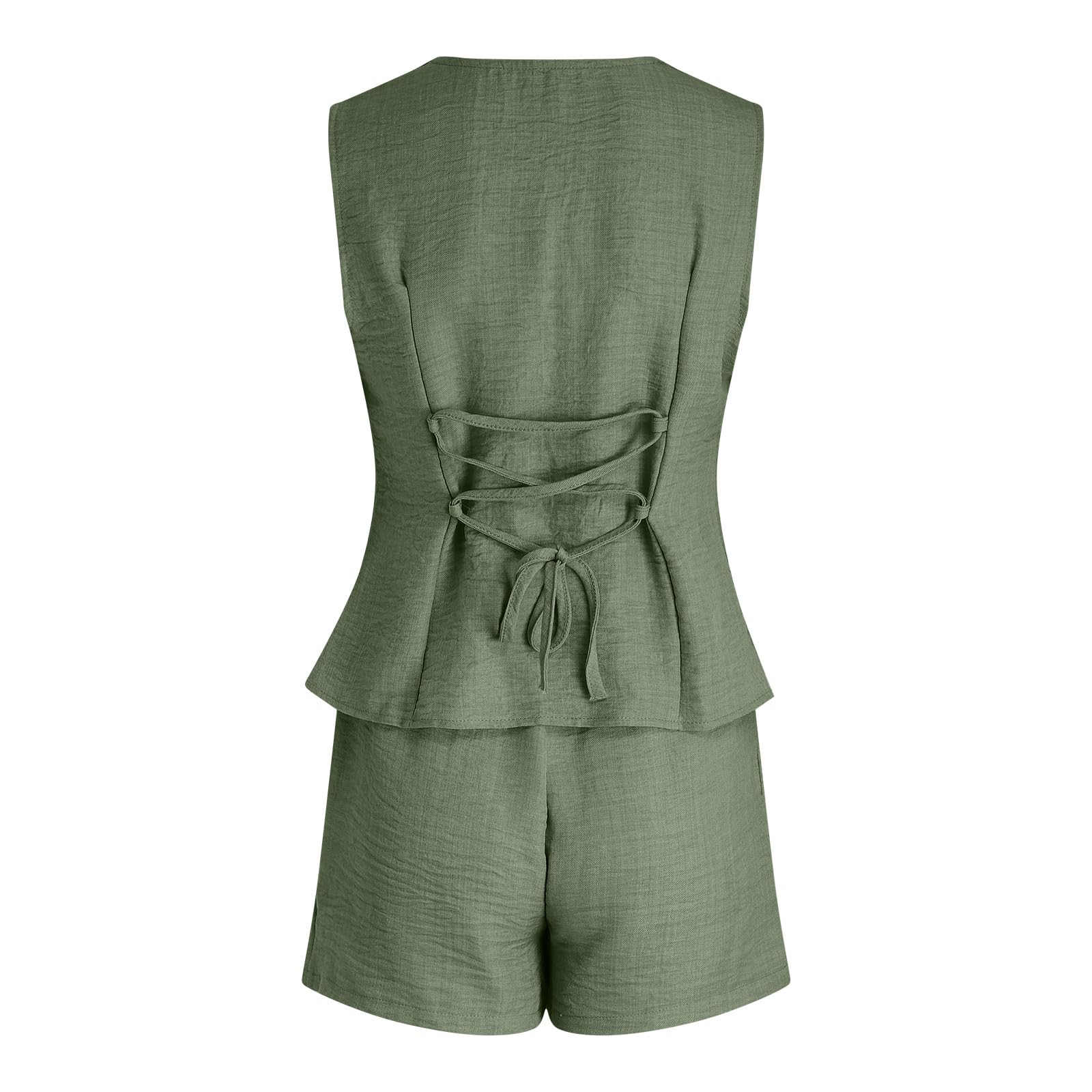 Conjunto de Dos Piezas para Mujer Traje de Verano Traje Ocio con Pantalones Cortos y Top Set Lino y Algodón Informal para Playa Sin Mangas Transpirable Juego Ligero Transpirable Ocio Trabajo