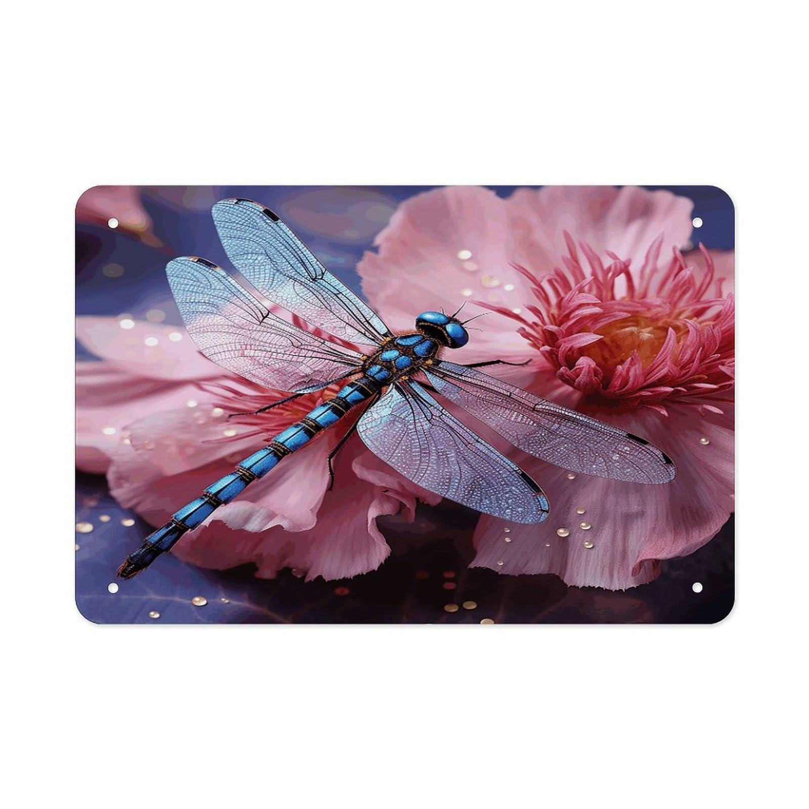 Fodpand Style Pink Flower And Blue Dragonfly Wall Art Metal Signs Tin Sign