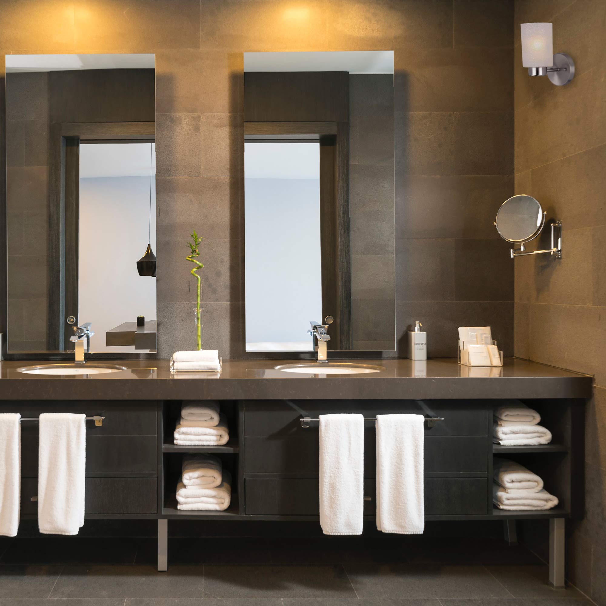 Wall Decor Light Fixture Bathroom Vanity, Living Room Decor, Modern Home Decor, Bathroom Light fixtures, Pack of 2, Brushed Nickel Finish and Frosted Seeded Glass,