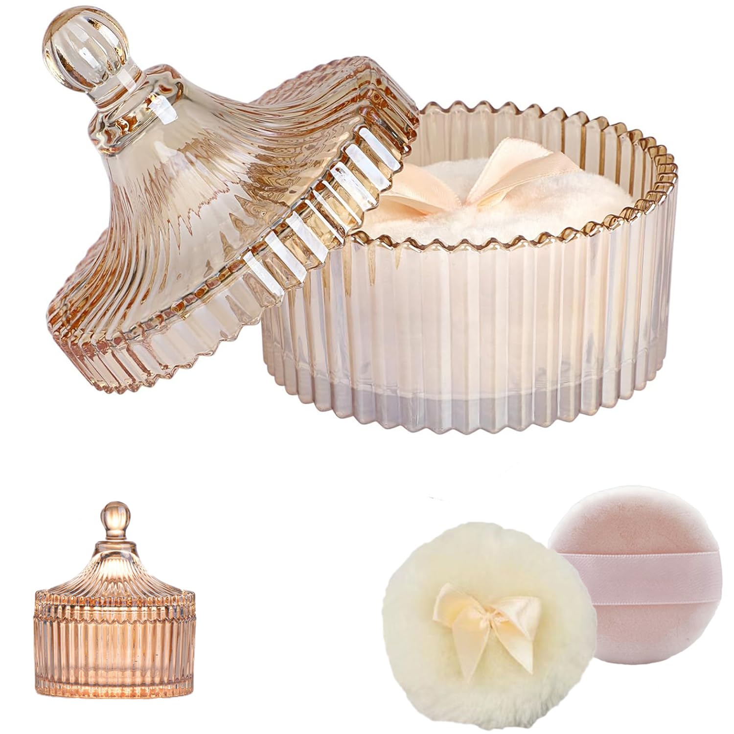 Contenitori In Vetro Per Polvere, Contenitore per Polvere per Il Corpo, Barattolo Di Polvere Di Cristallo, Con Piuminitalco, per Neonati, Regalo Adatto Alle Donne (Ambra)