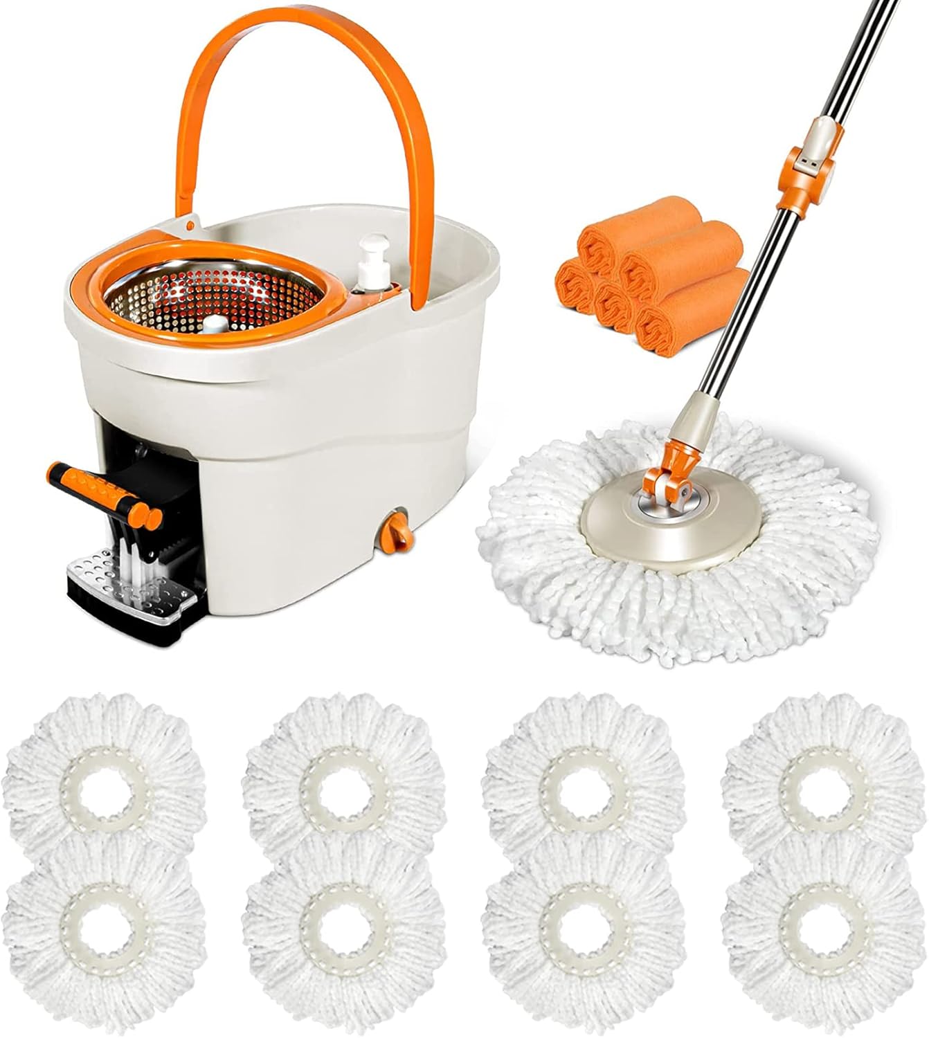 Masthome Mop and Bucket with Wringer Set & 8 Microfiber Mop