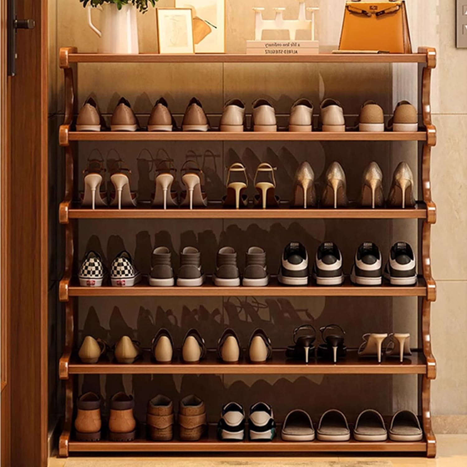 Wooden Shoe Storage Shelves Simple Shoes Storage Rack Stackable Multifunctional Front Door Shoes Racks Household Closet Shelf, for Narrow Closet, Entryway, Hallway,3 Layer,L: 100cm/39.3in