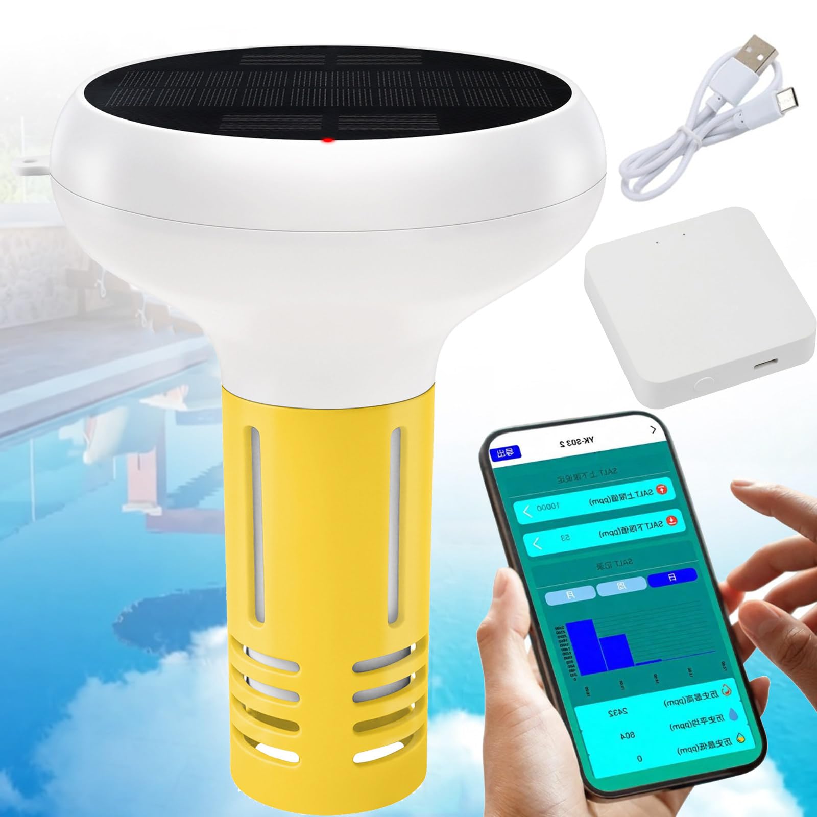 Monitor Inteligente Flotante 7 en 1 para Agua de Piscina