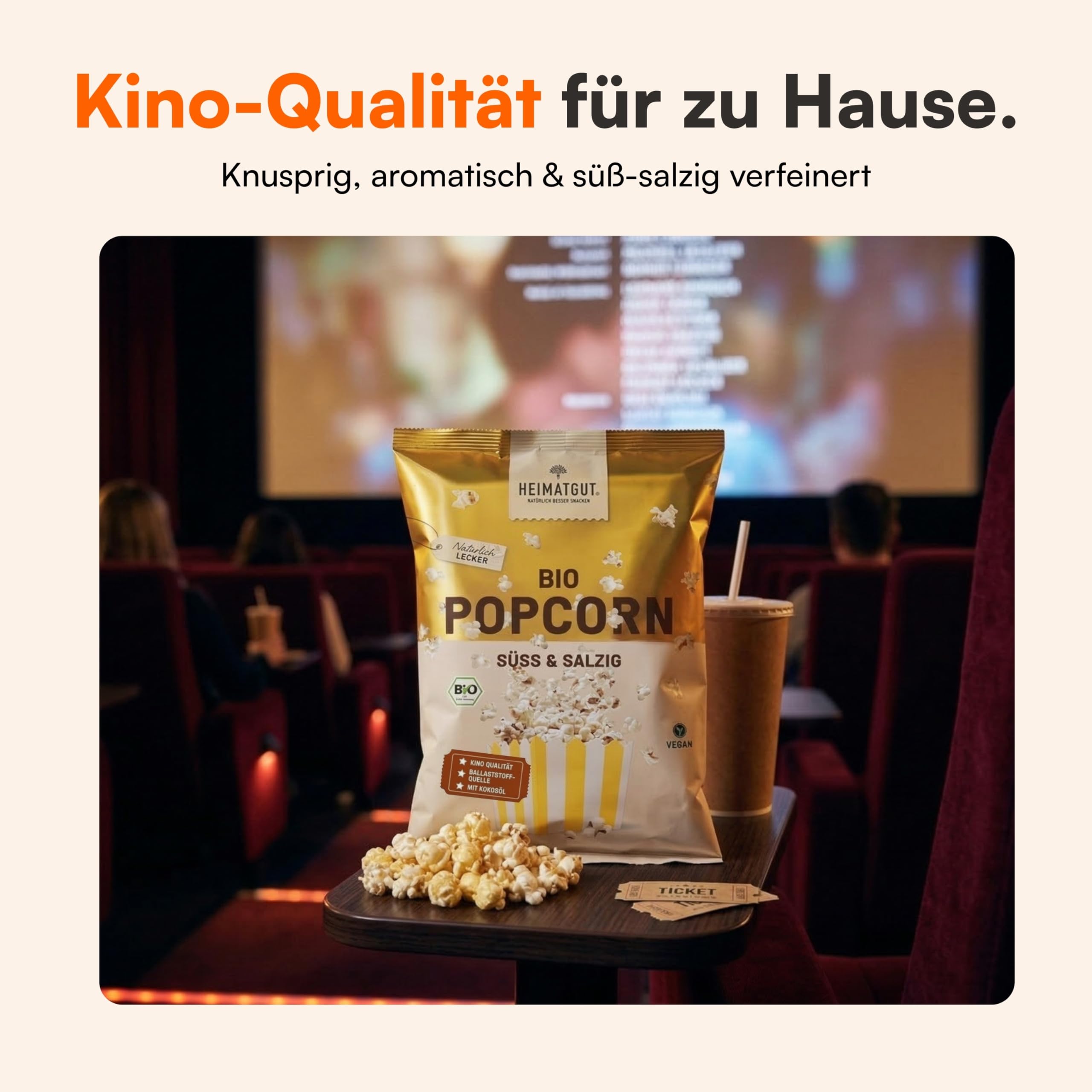 HEIMATGUT® Bio Vegan Popcorn Süß & Salzig | Premium Butterflycorn Popcorn-Mais | Mit Bio Kokosöl | Ohne Butter & Palmöl | Glutenfrei | Veganer Snack ohne künstliche Zusätze | 10 x 90 g
