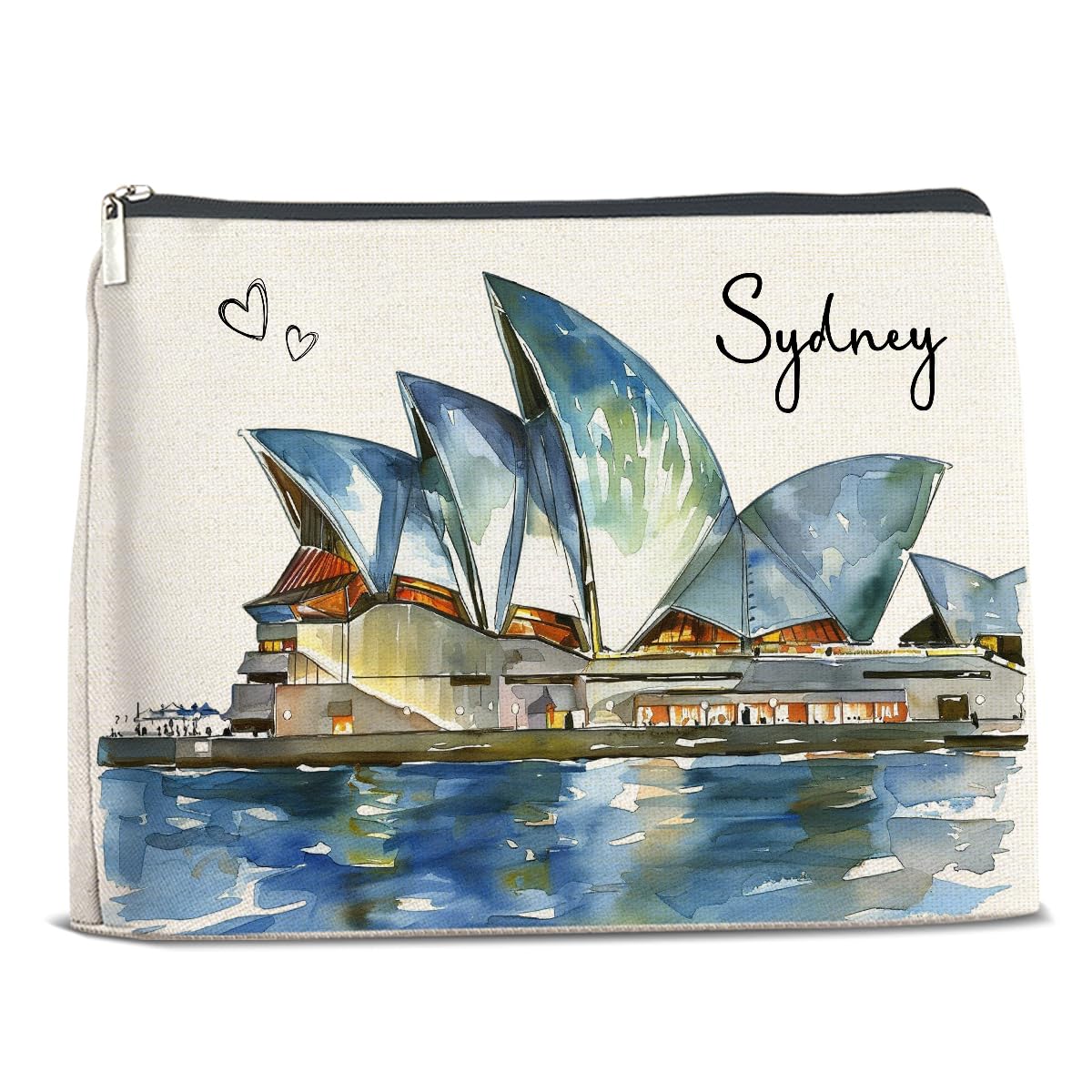 Sydney Travel Gift Cosmetic Bag，City Travel Makeup Bag for Purse,Watercolor Sydney Souvenirs Gifts, Trip Favors for Traveller Travelling Lovers